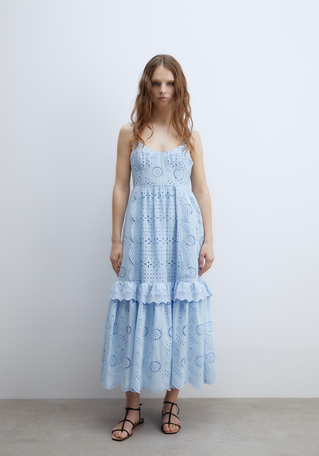 Sfera Sleeveless Schiffli Dress - Light Blue 1 Shaws Department Stores