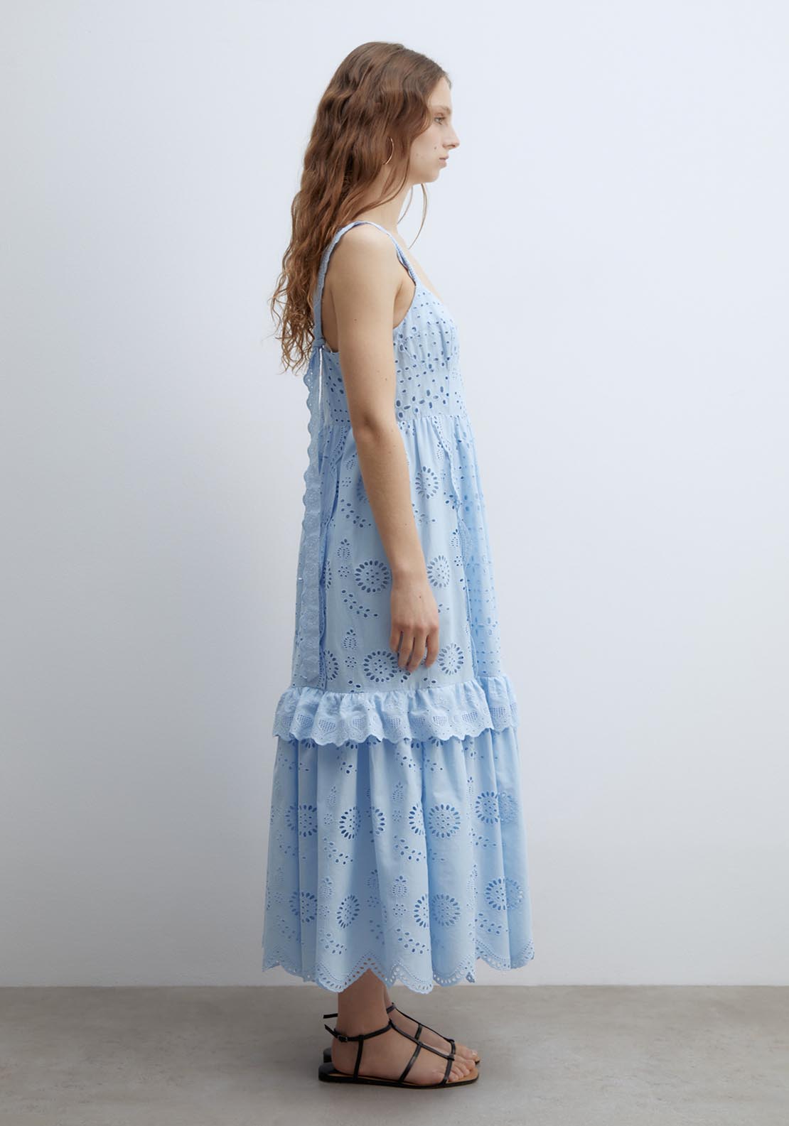 Sfera Sleeveless Schiffli Dress - Light Blue 3 Shaws Department Stores