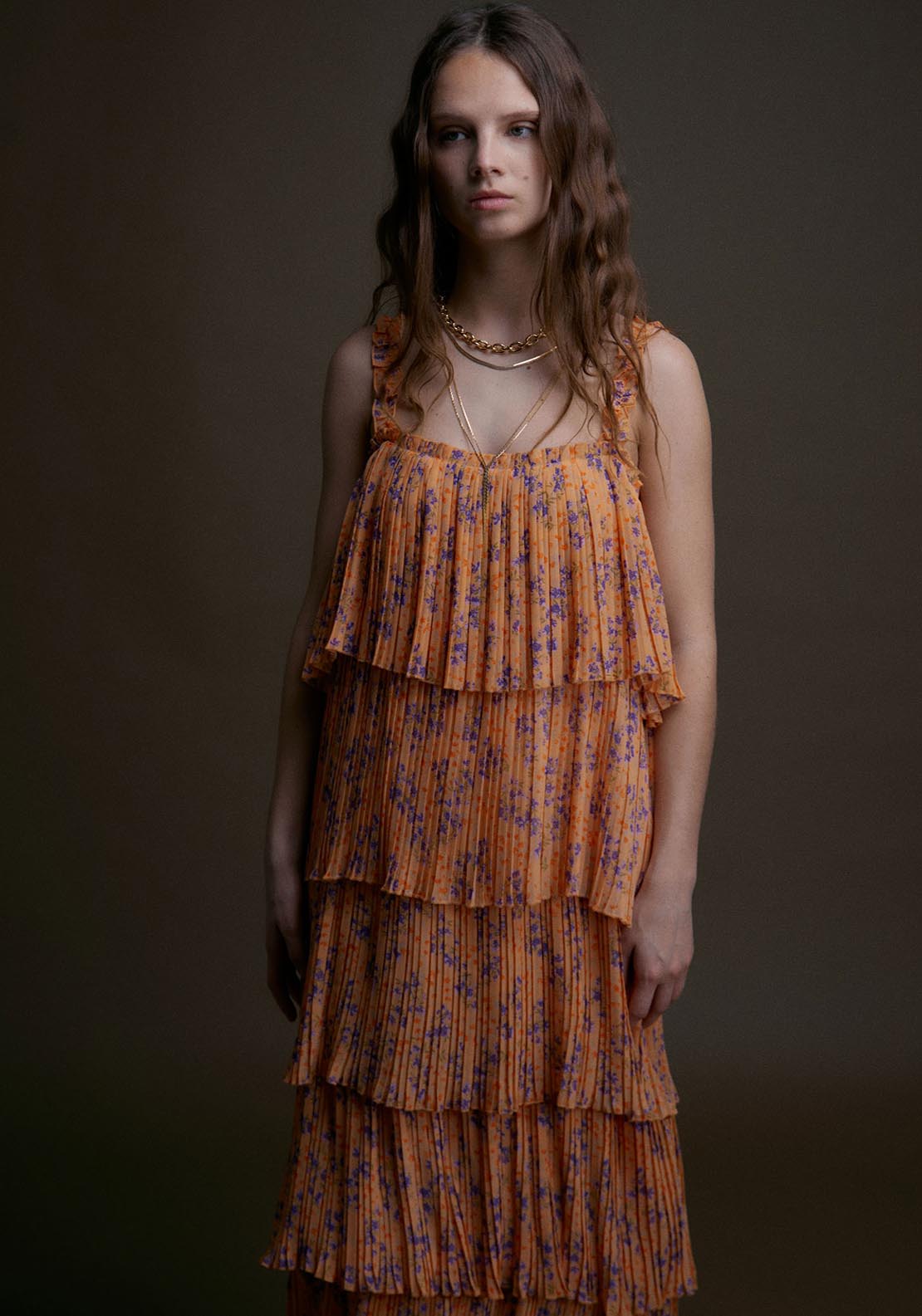 Sfera Sleeveless Layered Ruffle Dress - Pink Print 5 Shaws Department Stores