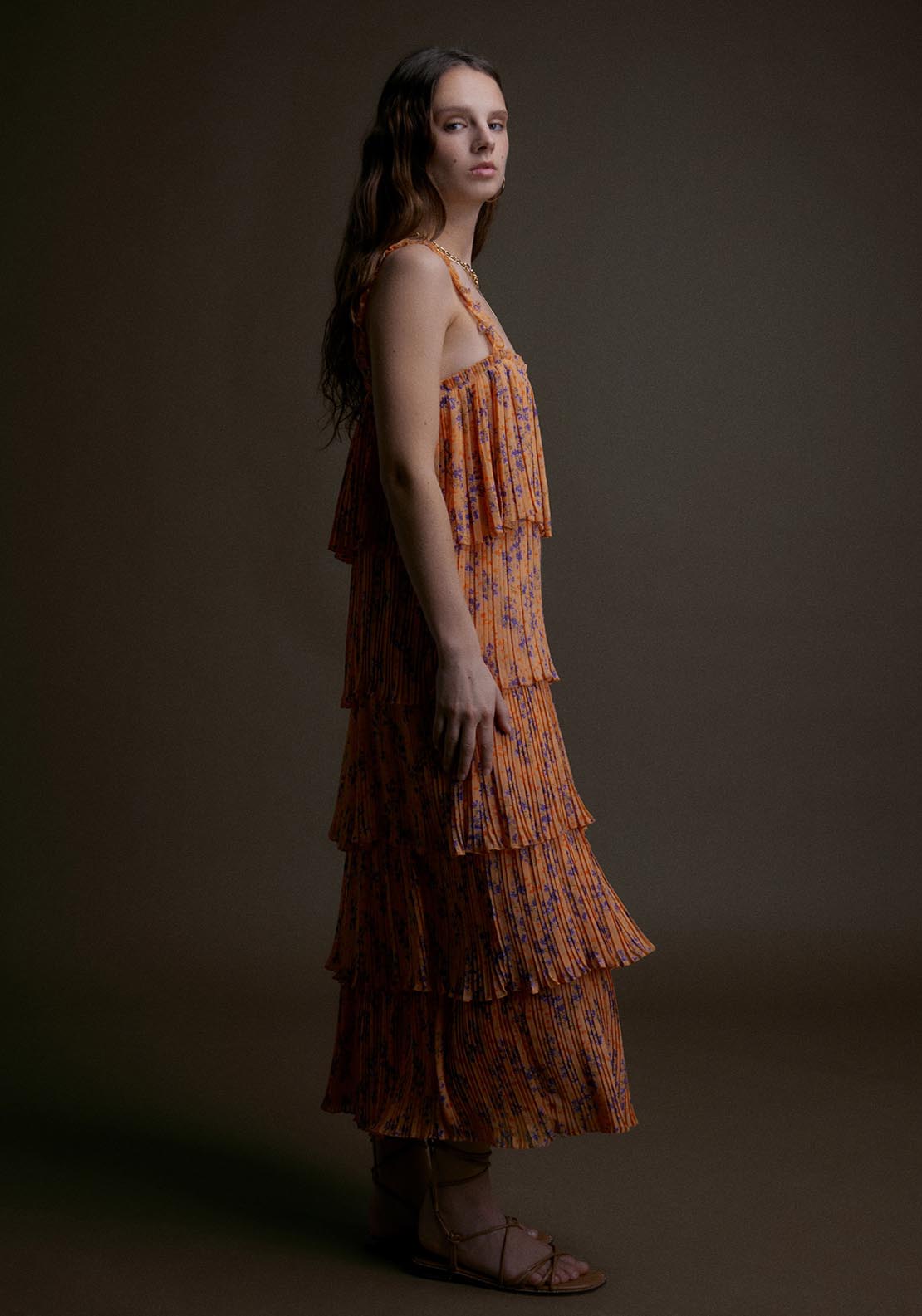 Sfera Sleeveless Layered Ruffle Dress - Pink Print 3 Shaws Department Stores