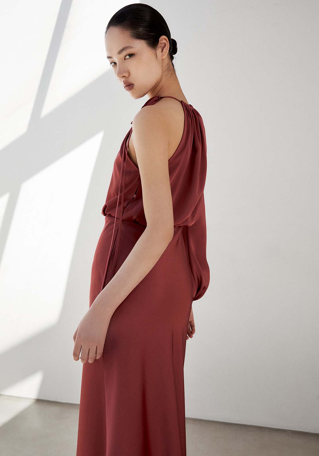 Sfera Plain Asymmetrical Dress - Plum 3 Shaws Department Stores