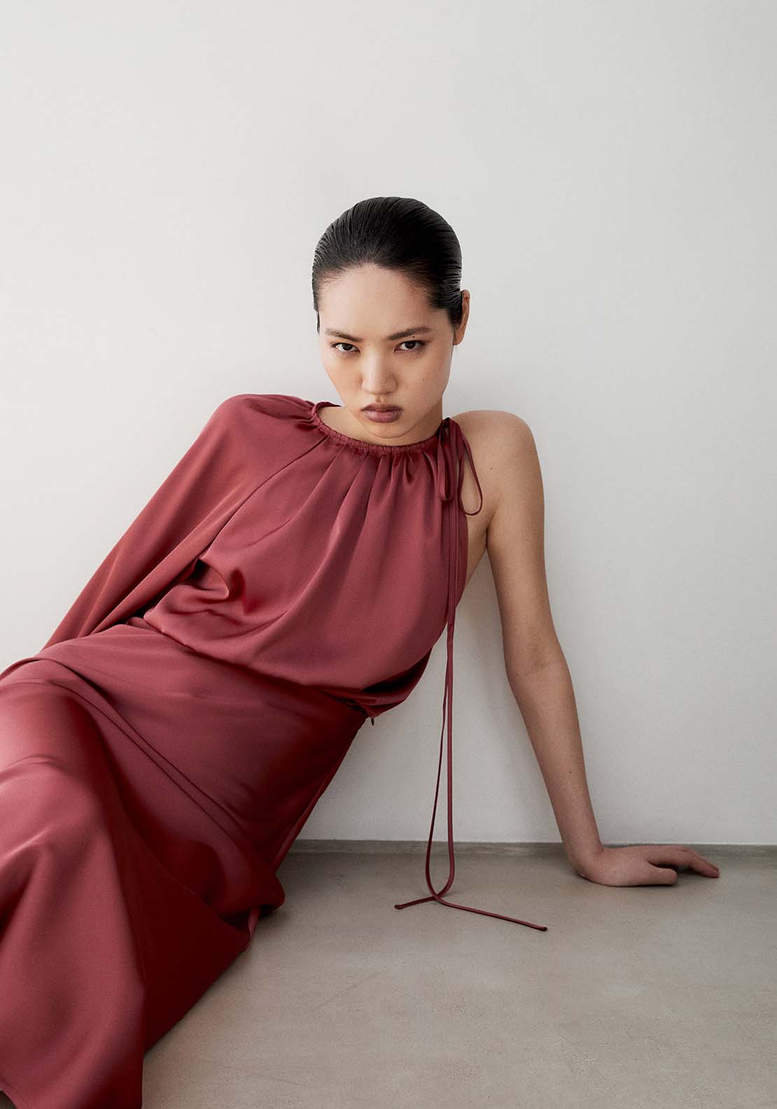 Sfera Plain Asymmetrical Dress - Plum 4 Shaws Department Stores
