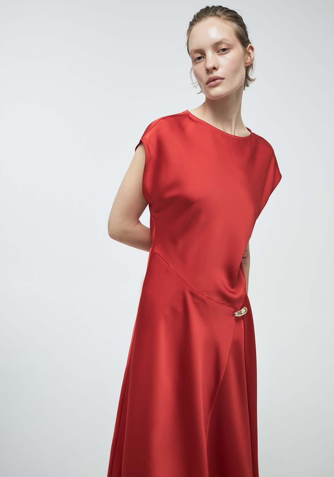 Metallic Adornment Dress - Red