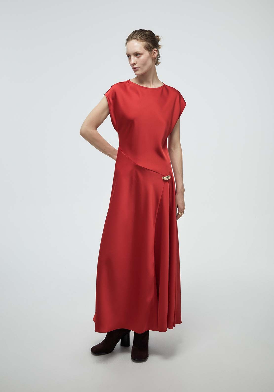 Metallic Adornment Dress - Red