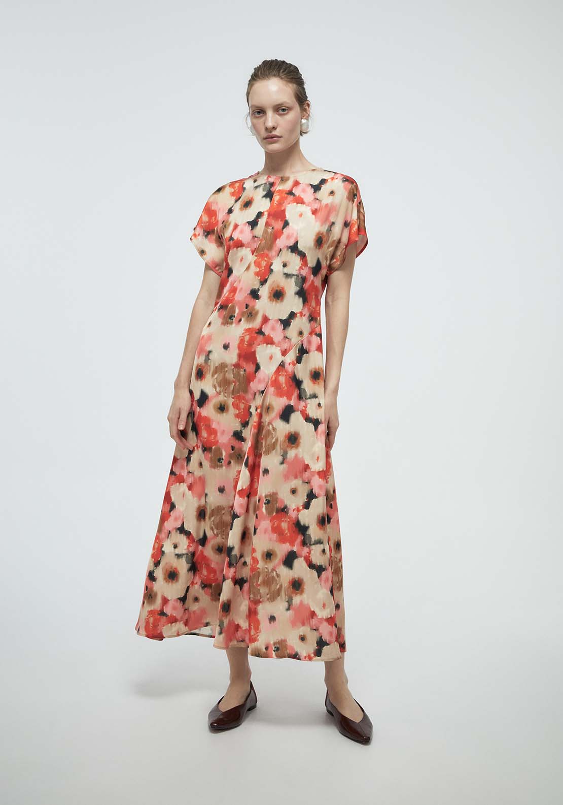 Seams Printed Dress - Red
