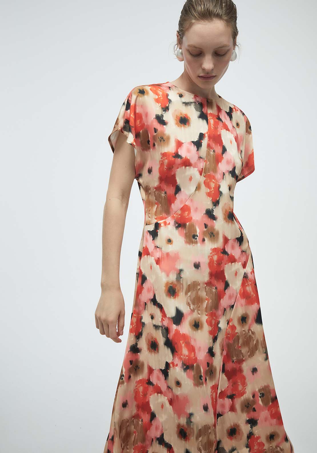 Seams Printed Dress - Red