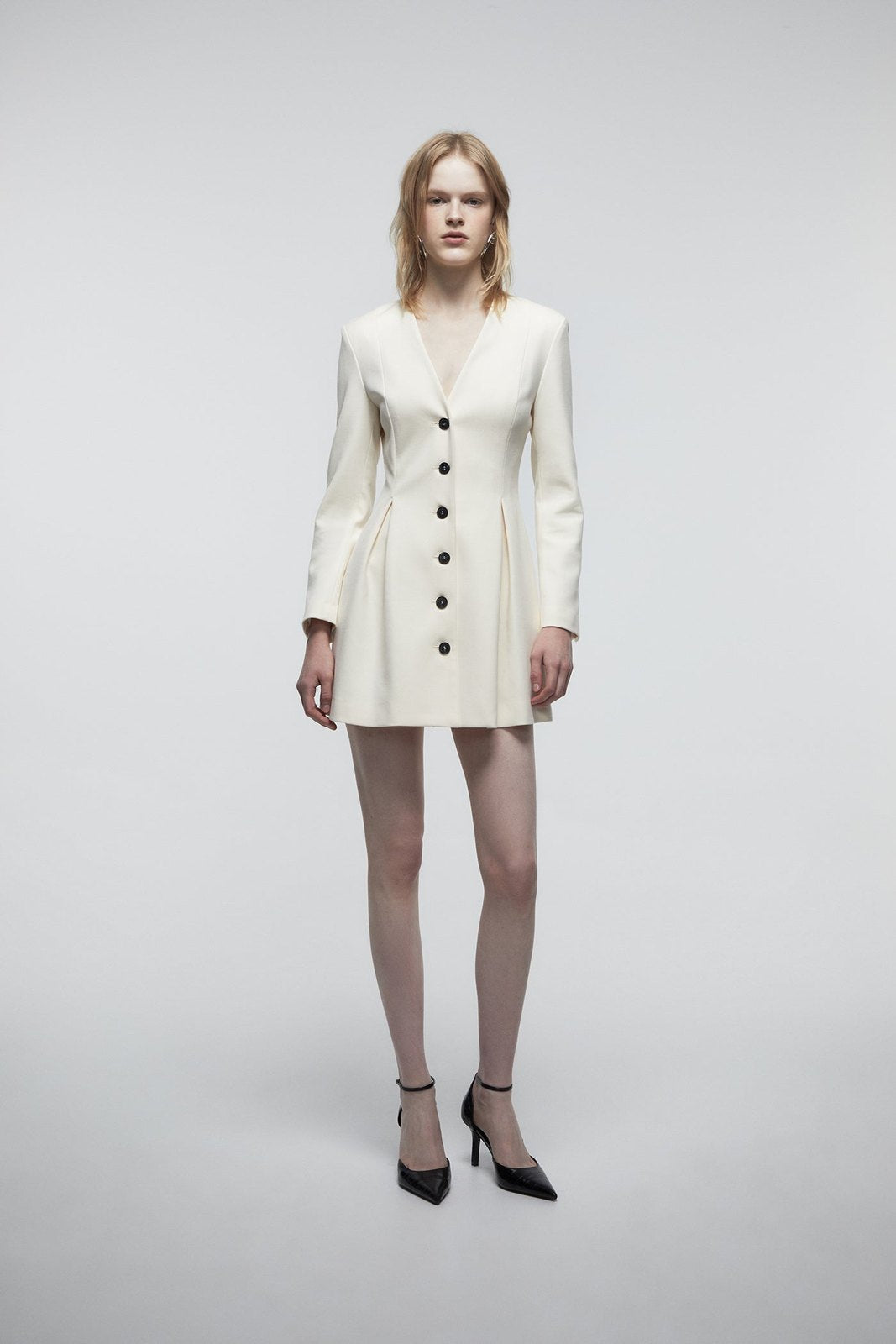 Buttons Mini Dress - Cream