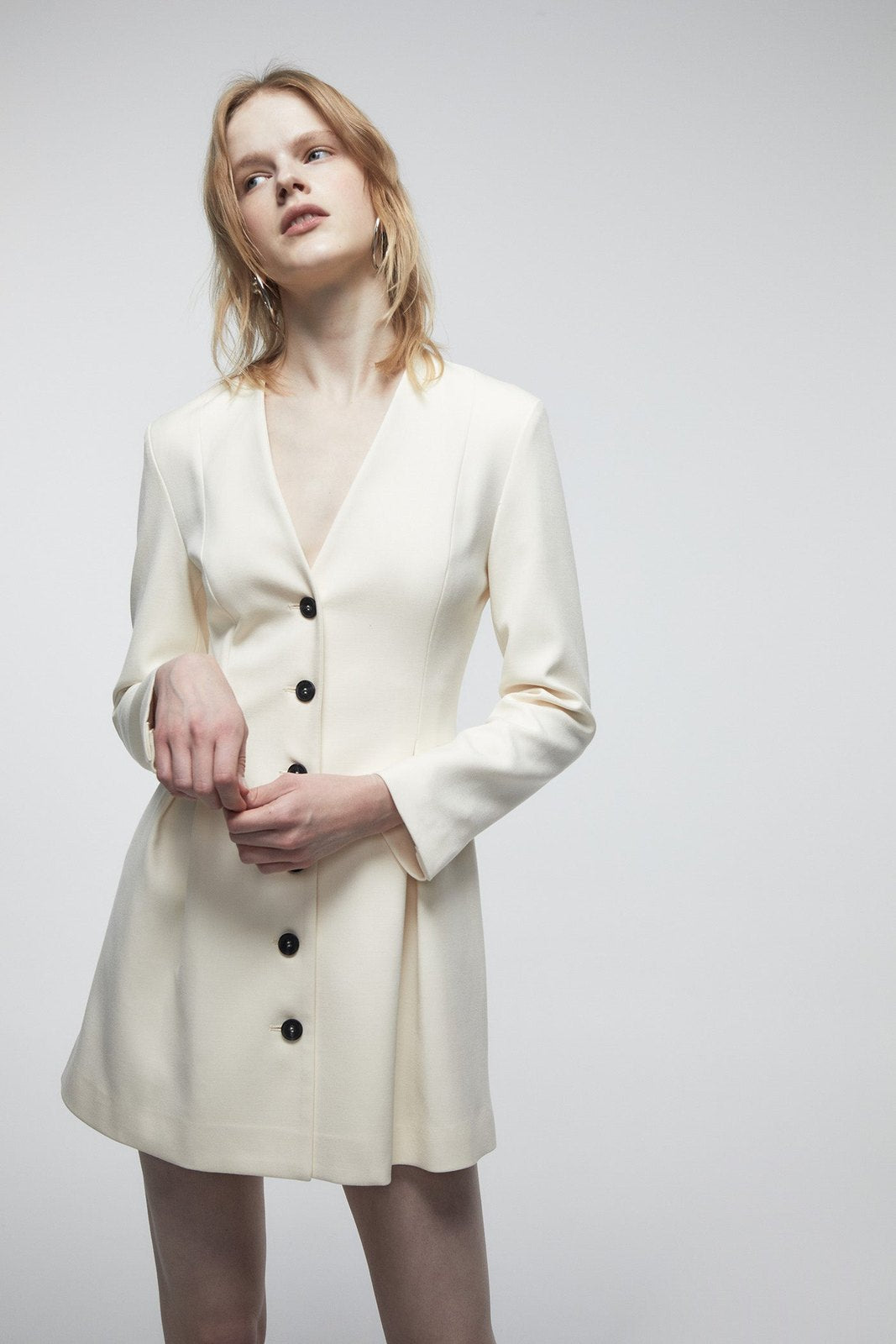 Buttons Mini Dress - Cream