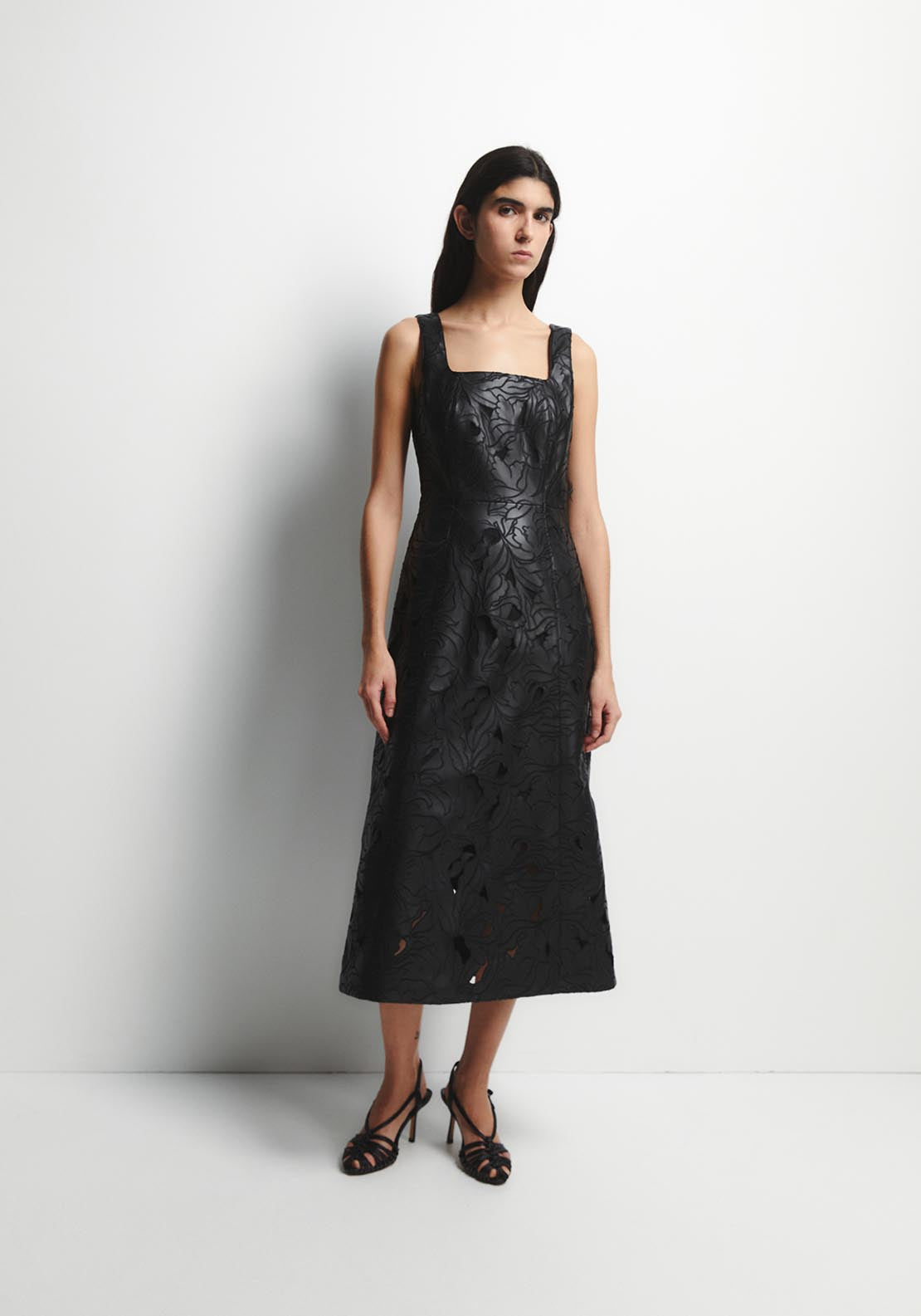 Perforated Sleeveless Dress - Black