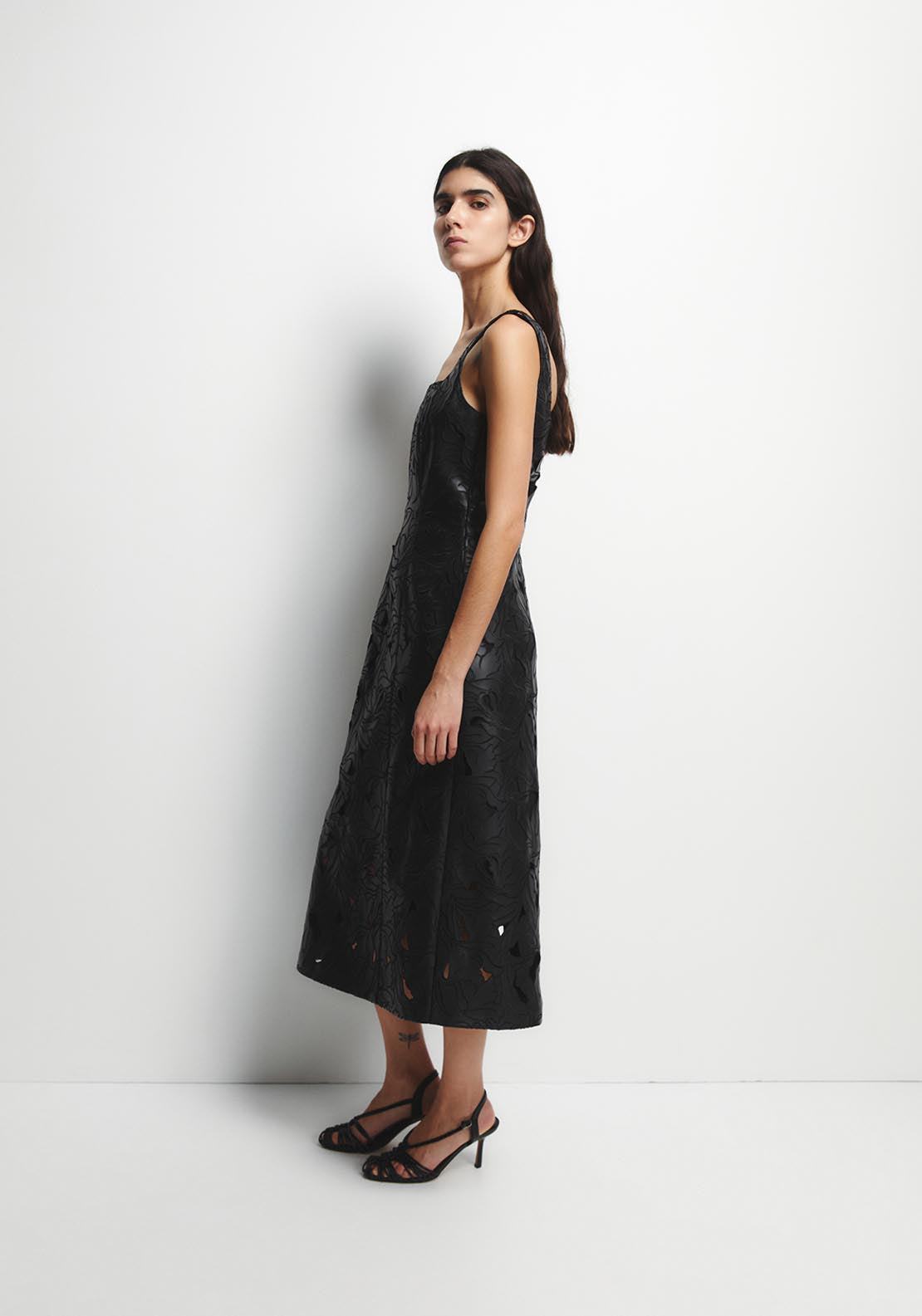 Perforated Sleeveless Dress - Black