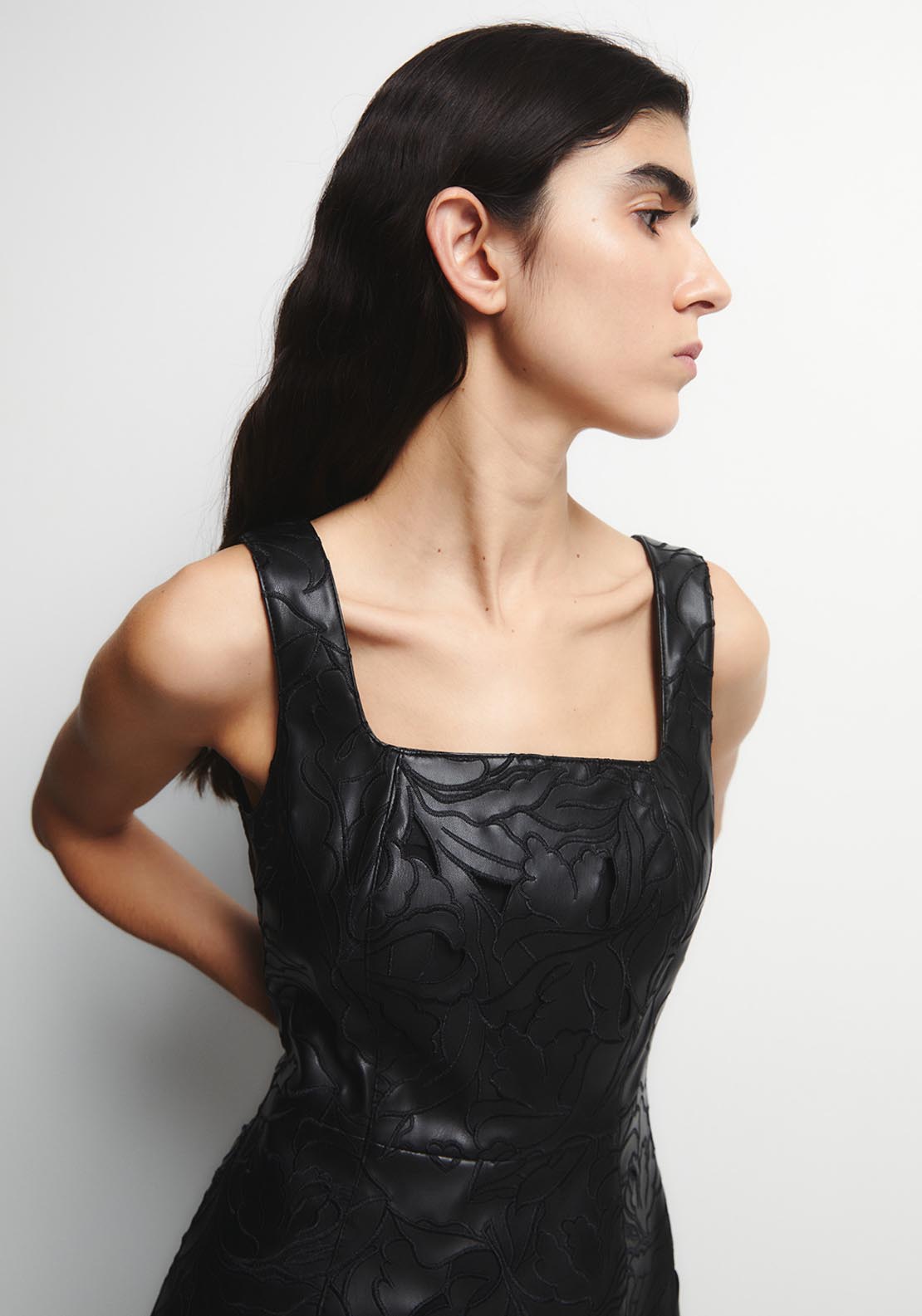 Perforated Sleeveless Dress - Black