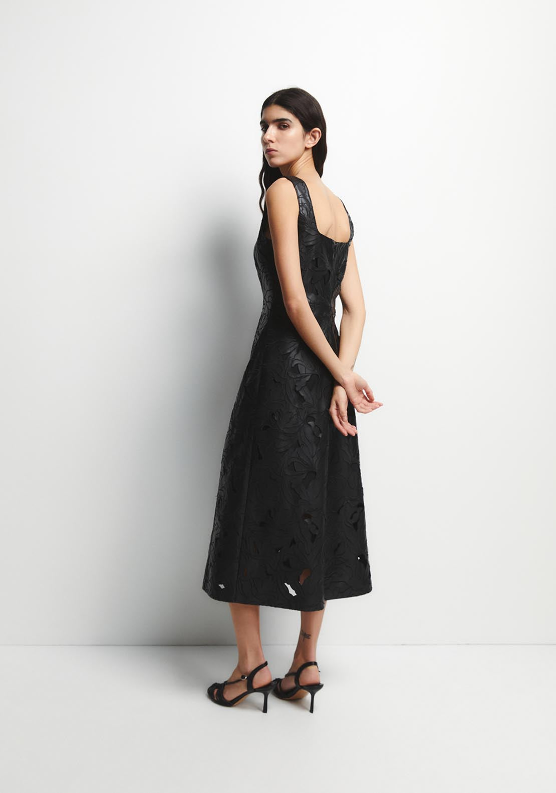 Perforated Sleeveless Dress - Black