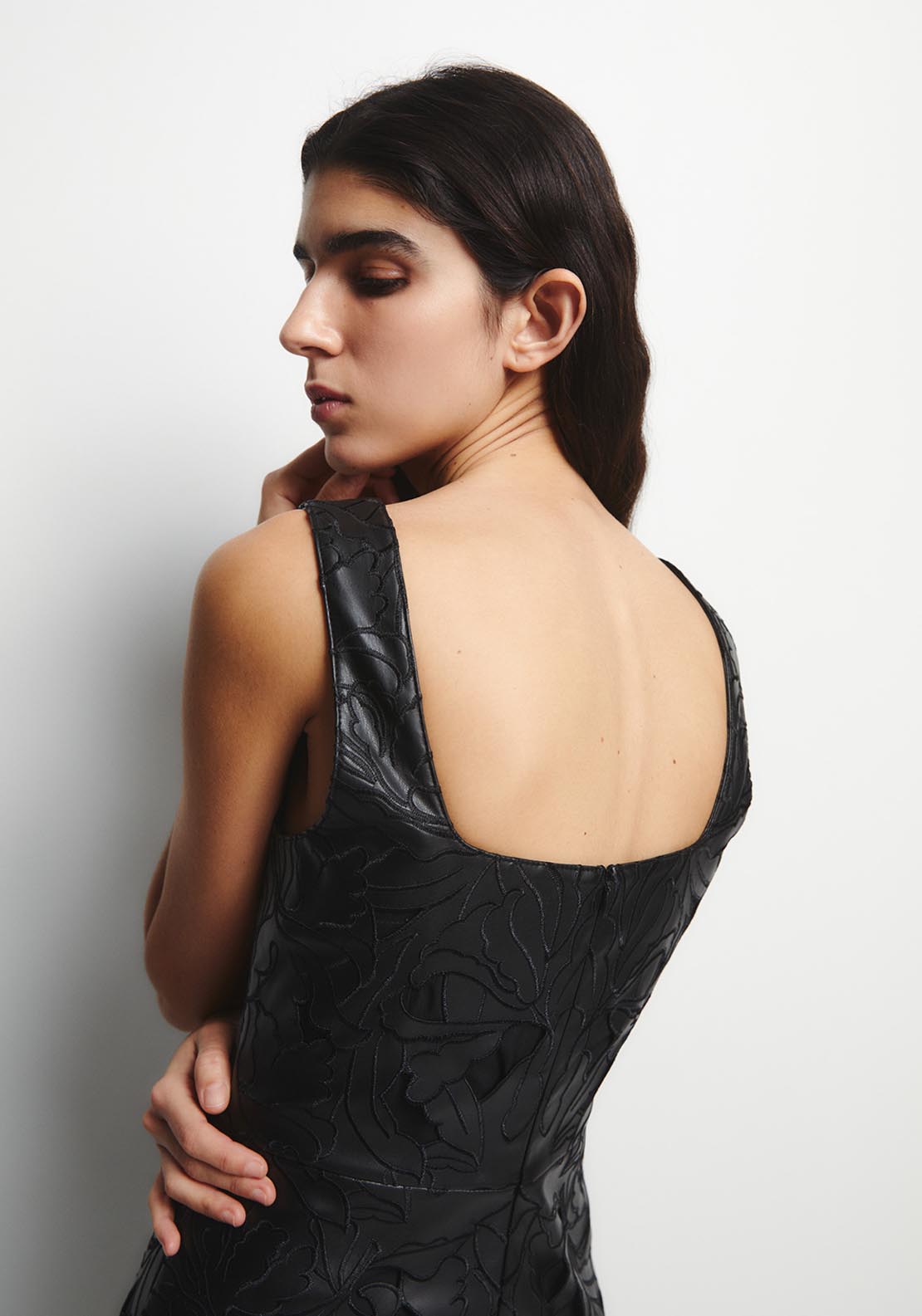 Perforated Sleeveless Dress - Black