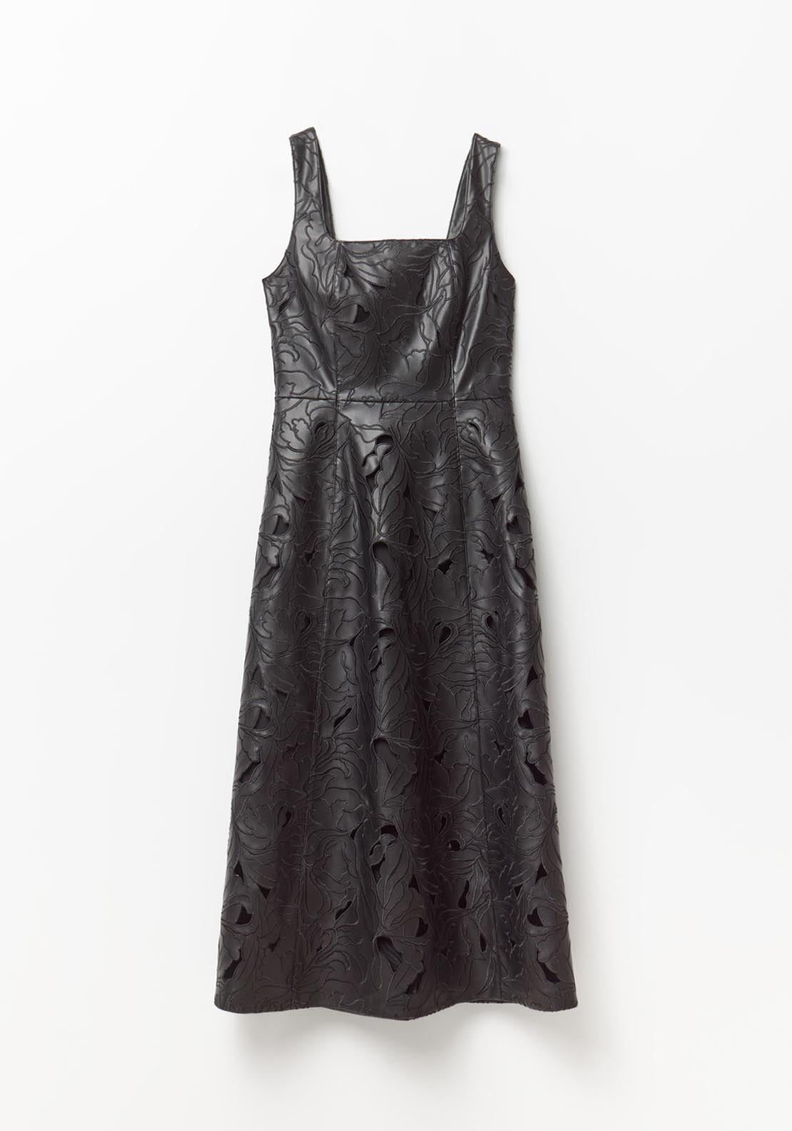 Perforated Sleeveless Dress - Black