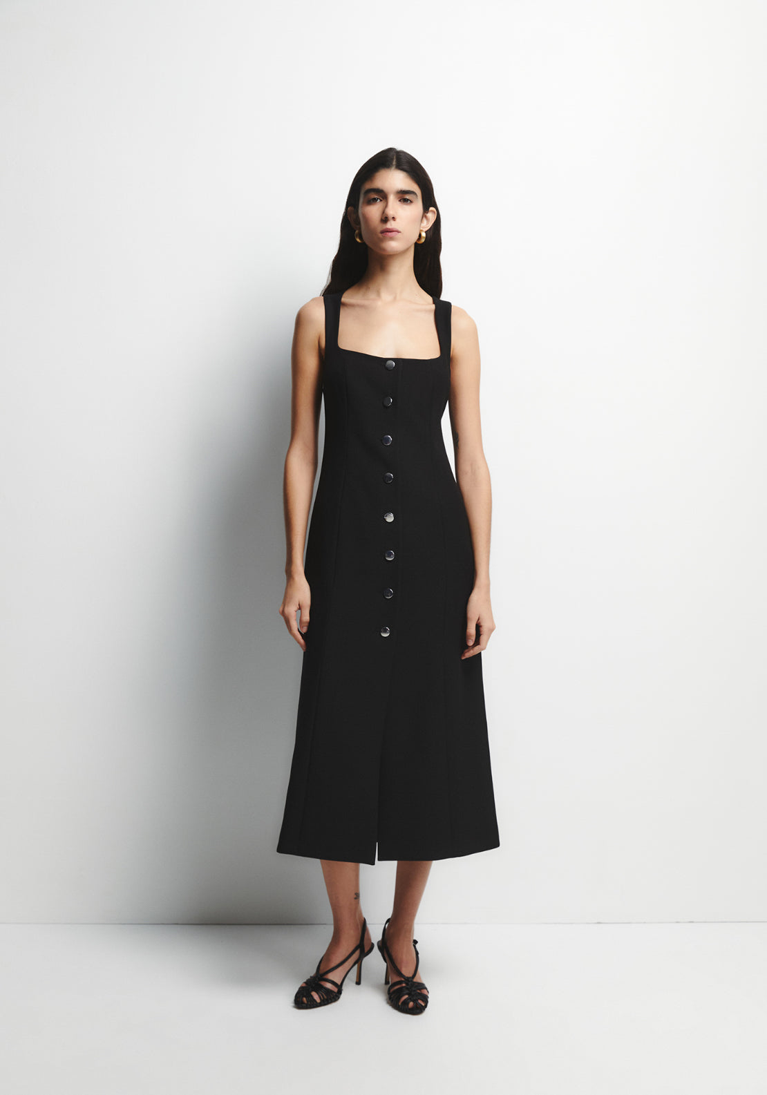 Buttons Midi Dress - Black