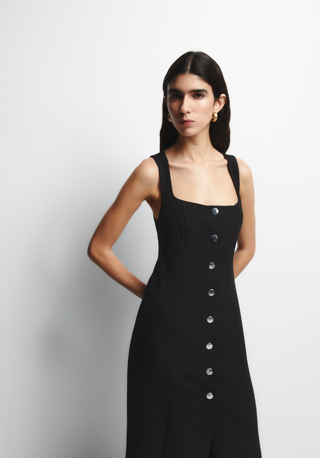 Buttons Midi Dress - Black