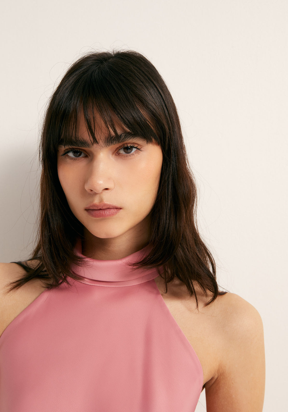 Satin Finish Halterneck Dress - Pink