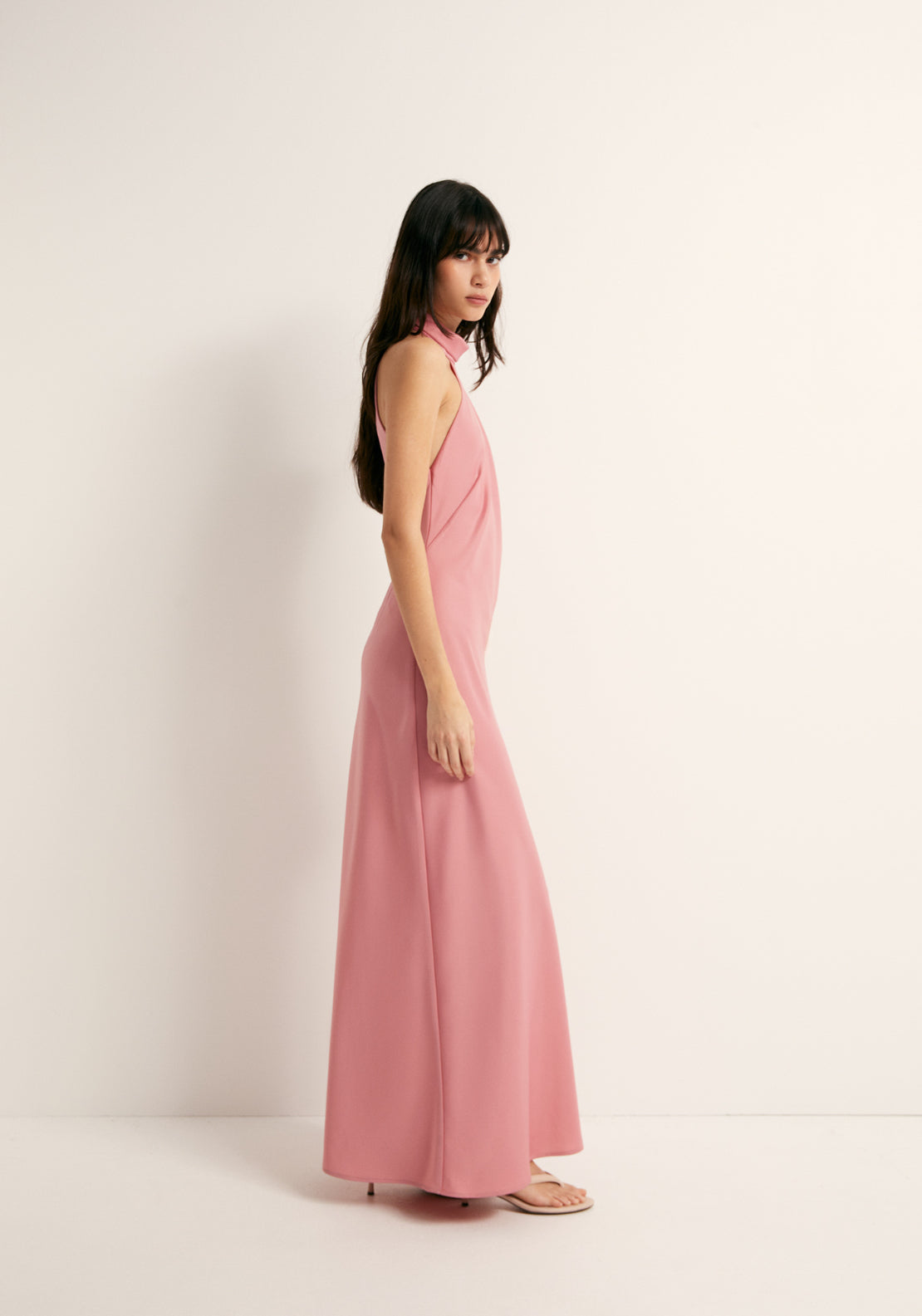 Satin Finish Halterneck Dress - Pink