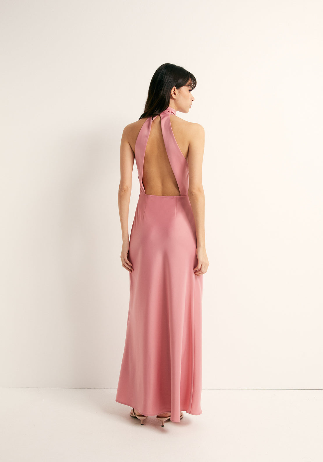 Satin Finish Halterneck Dress - Pink