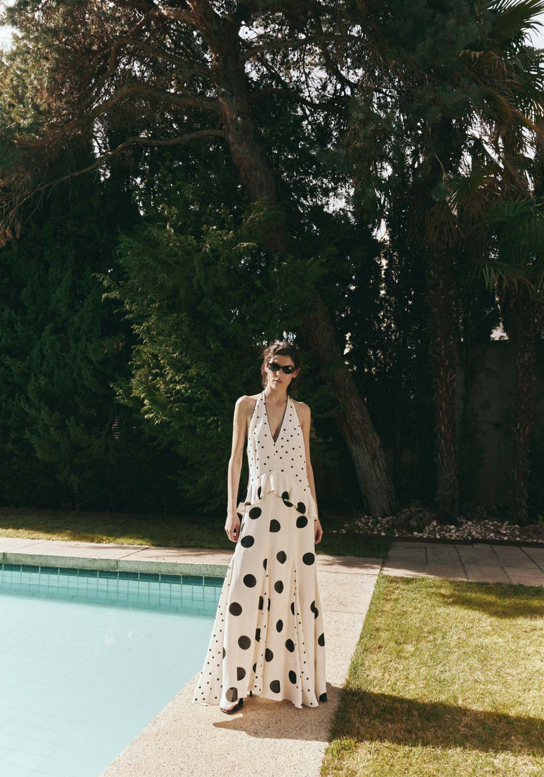 Polka Dot Halterneck Dress - Cream