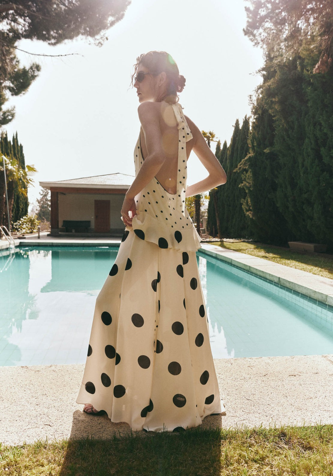 Polka Dot Halterneck Dress - Cream