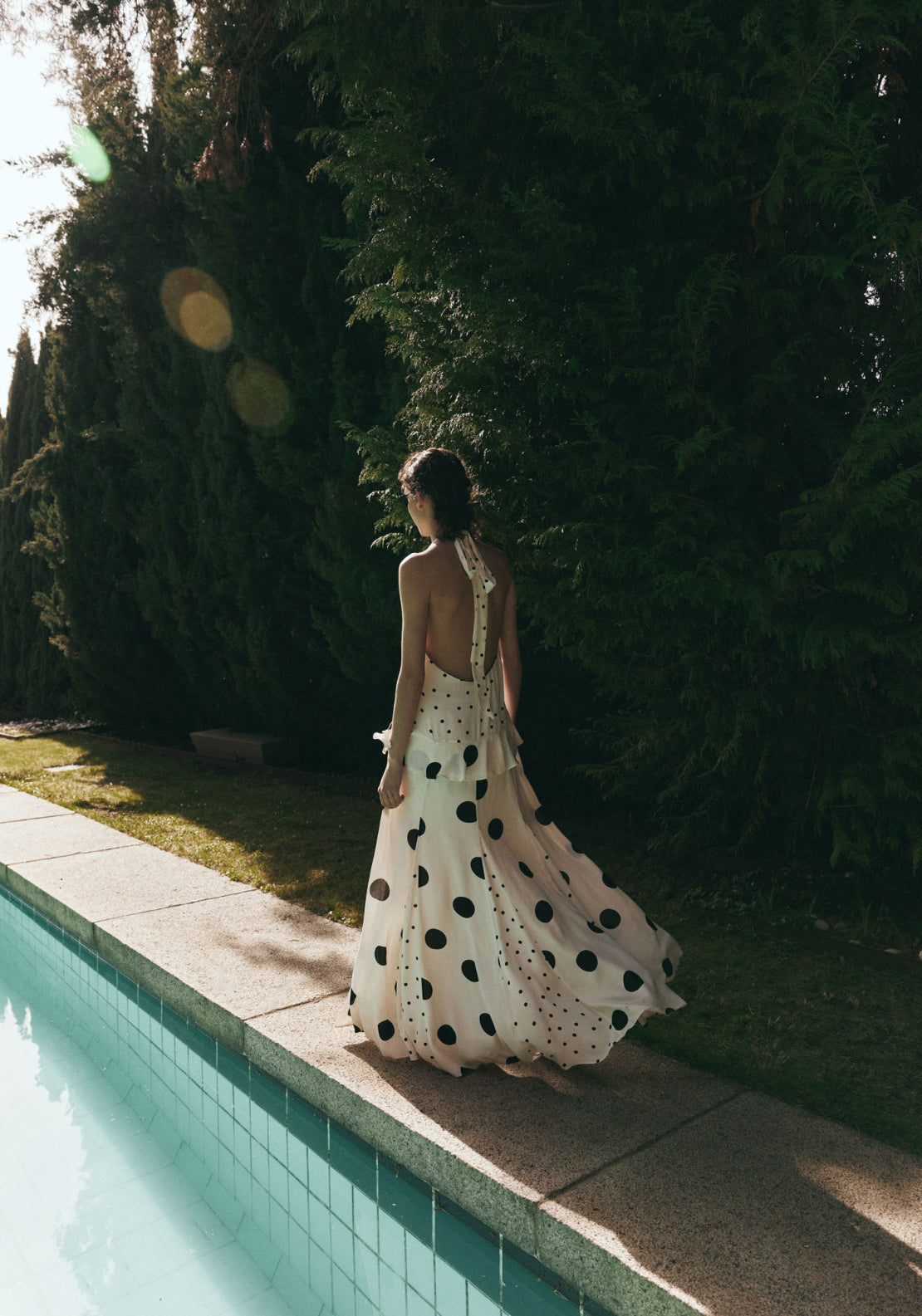 Polka Dot Halterneck Dress - Cream