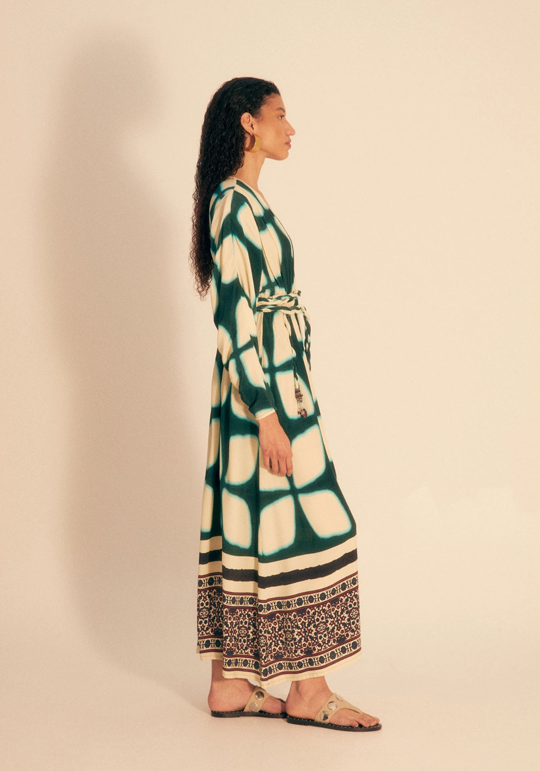 Braided Belt Dress - White/green