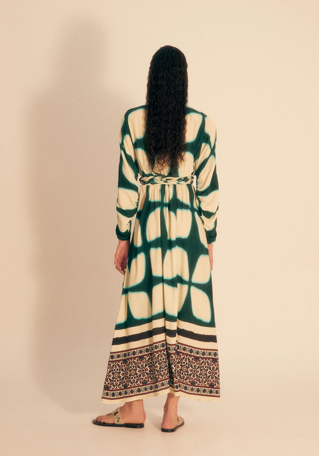 Braided Belt Dress - White/green