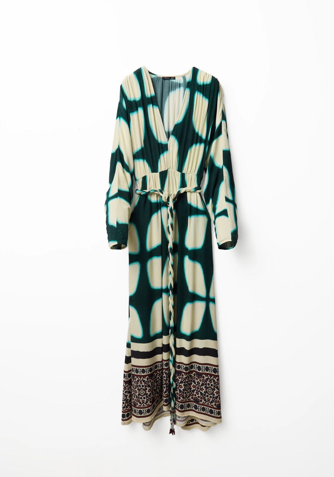 Braided Belt Dress - White/green