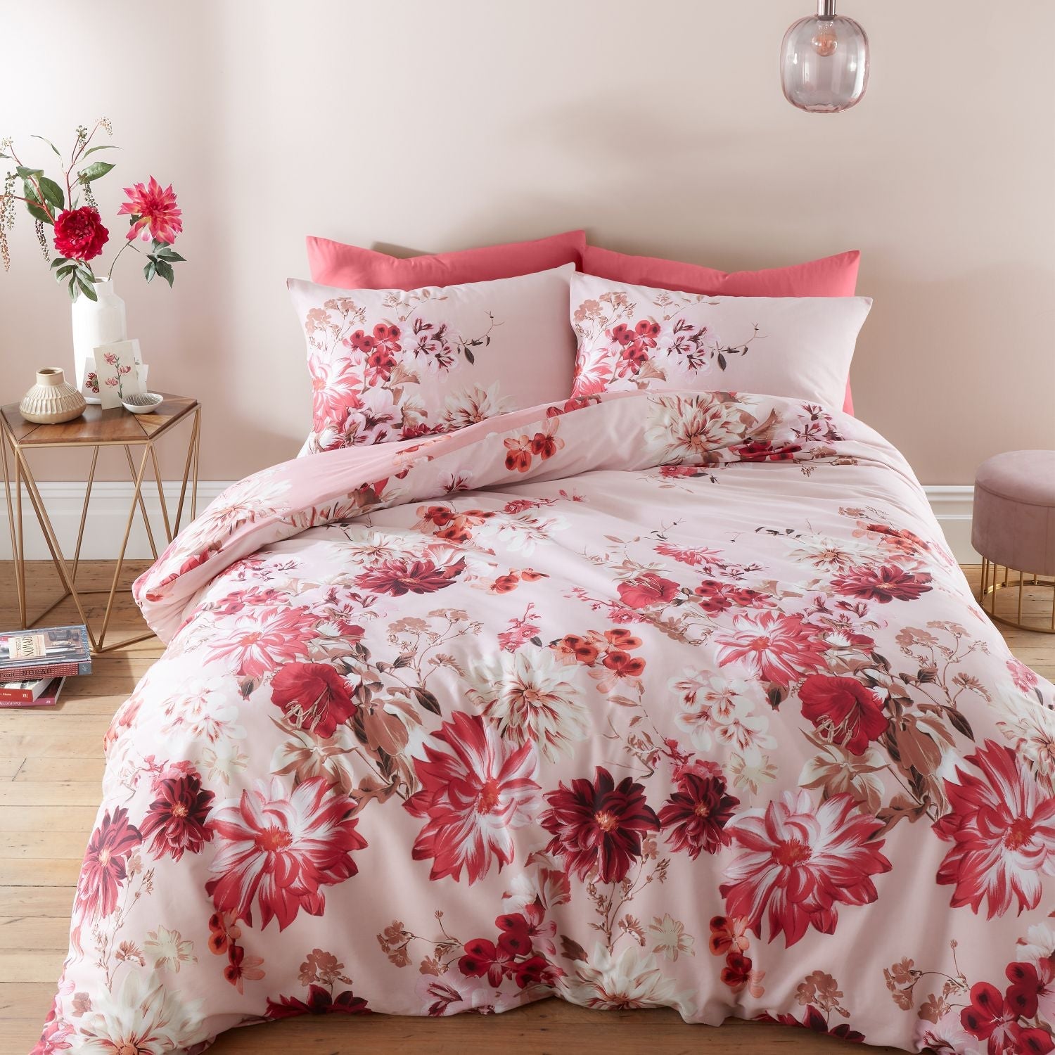  Bianca Briony Floral Garden Cotton Duvet Cover Set - Pink 1 Shaws Department Stores