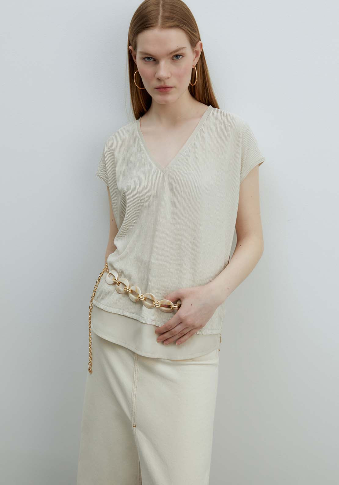 Sfera Shiny top - Ecru 1 Shaws Department Stores