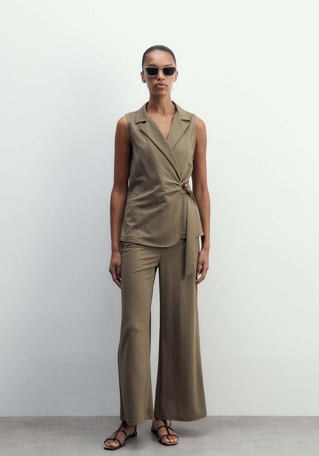 Sfera Linen-Effect Sleeveless Jacket - Khaki 5 Shaws Department Stores