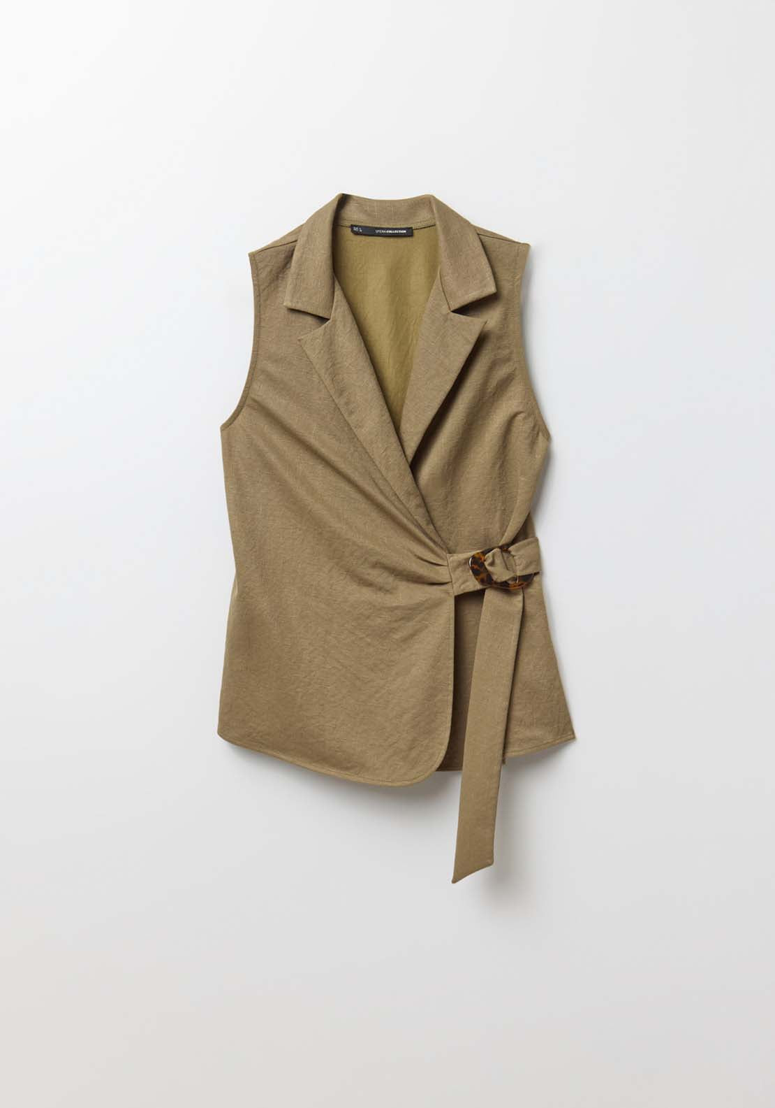 Sfera Linen-Effect Sleeveless Jacket - Khaki 6 Shaws Department Stores