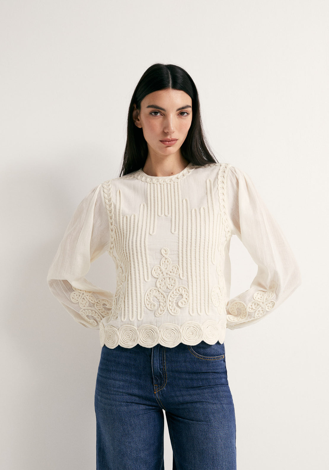 Romantic Style Cotton Top - Cream