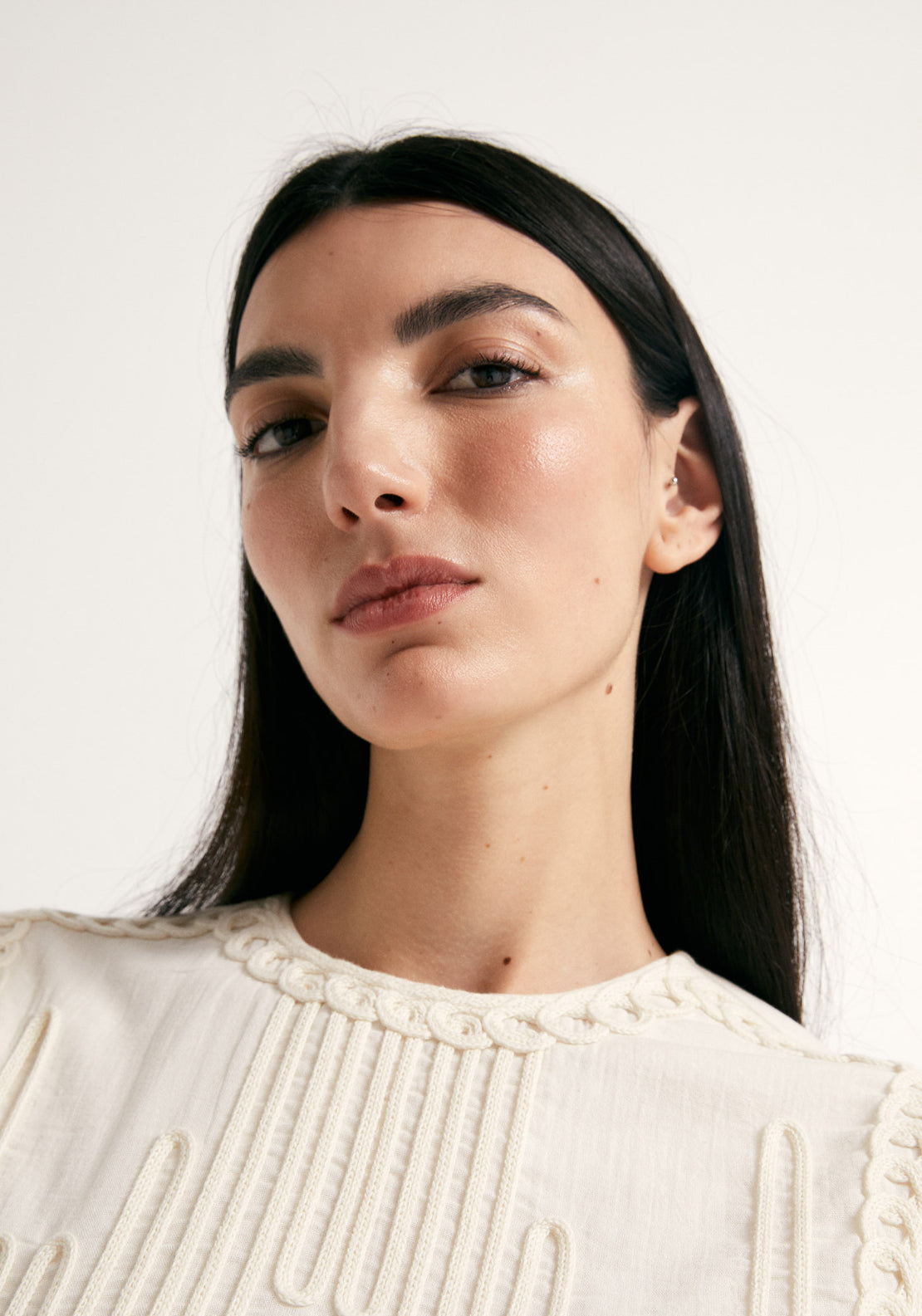 Romantic Style Cotton Top - Cream
