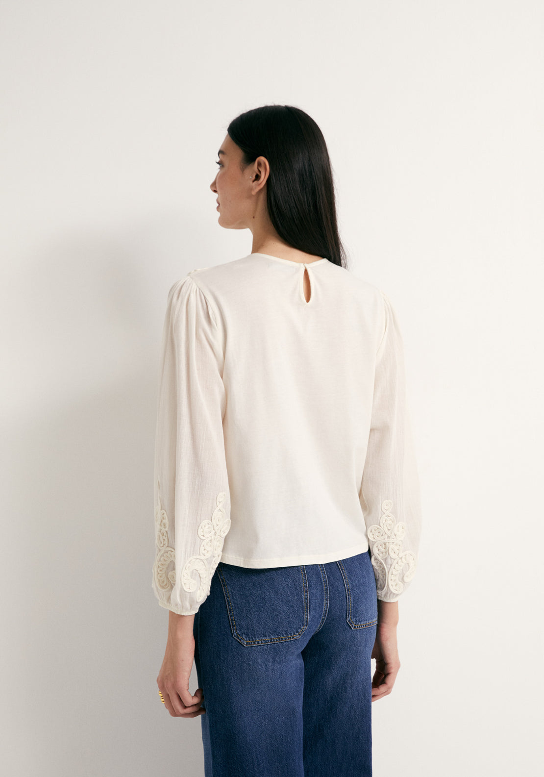 Romantic Style Cotton Top - Cream