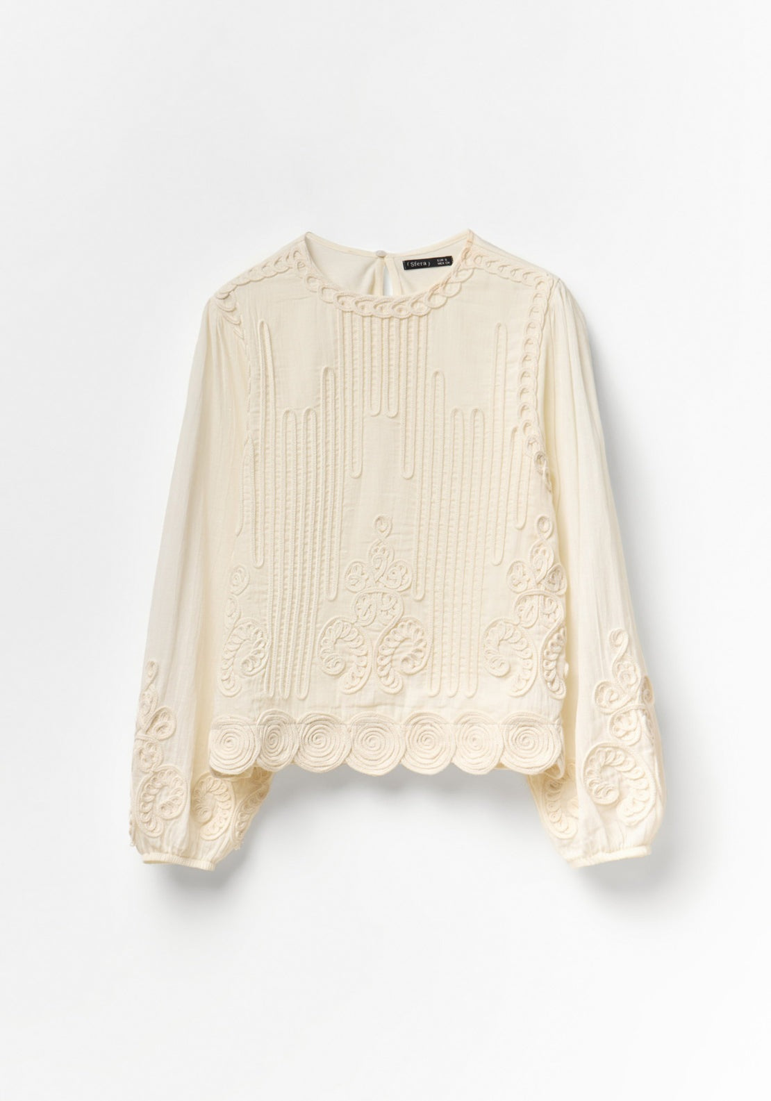 Romantic Style Cotton Top - Cream