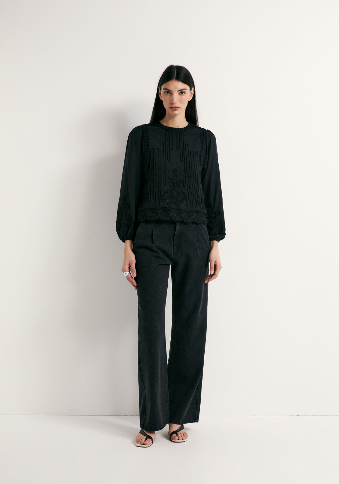 Romantic Style Cotton Top - Black