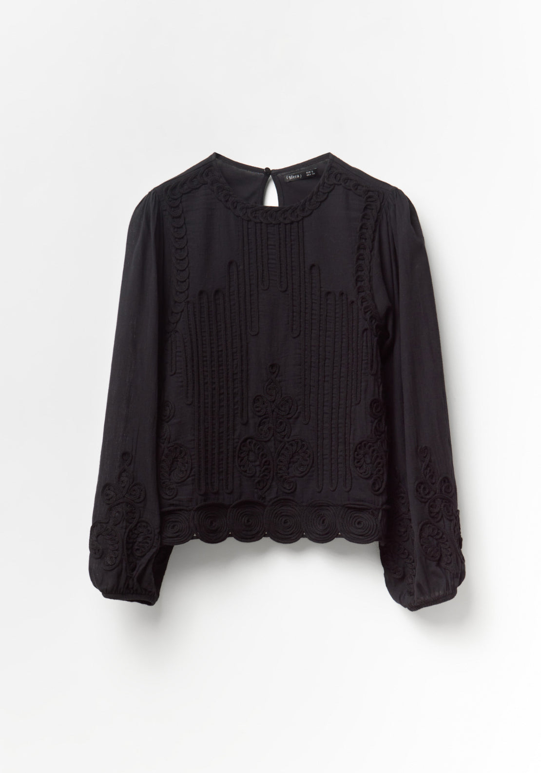 Romantic Style Cotton Top - Black
