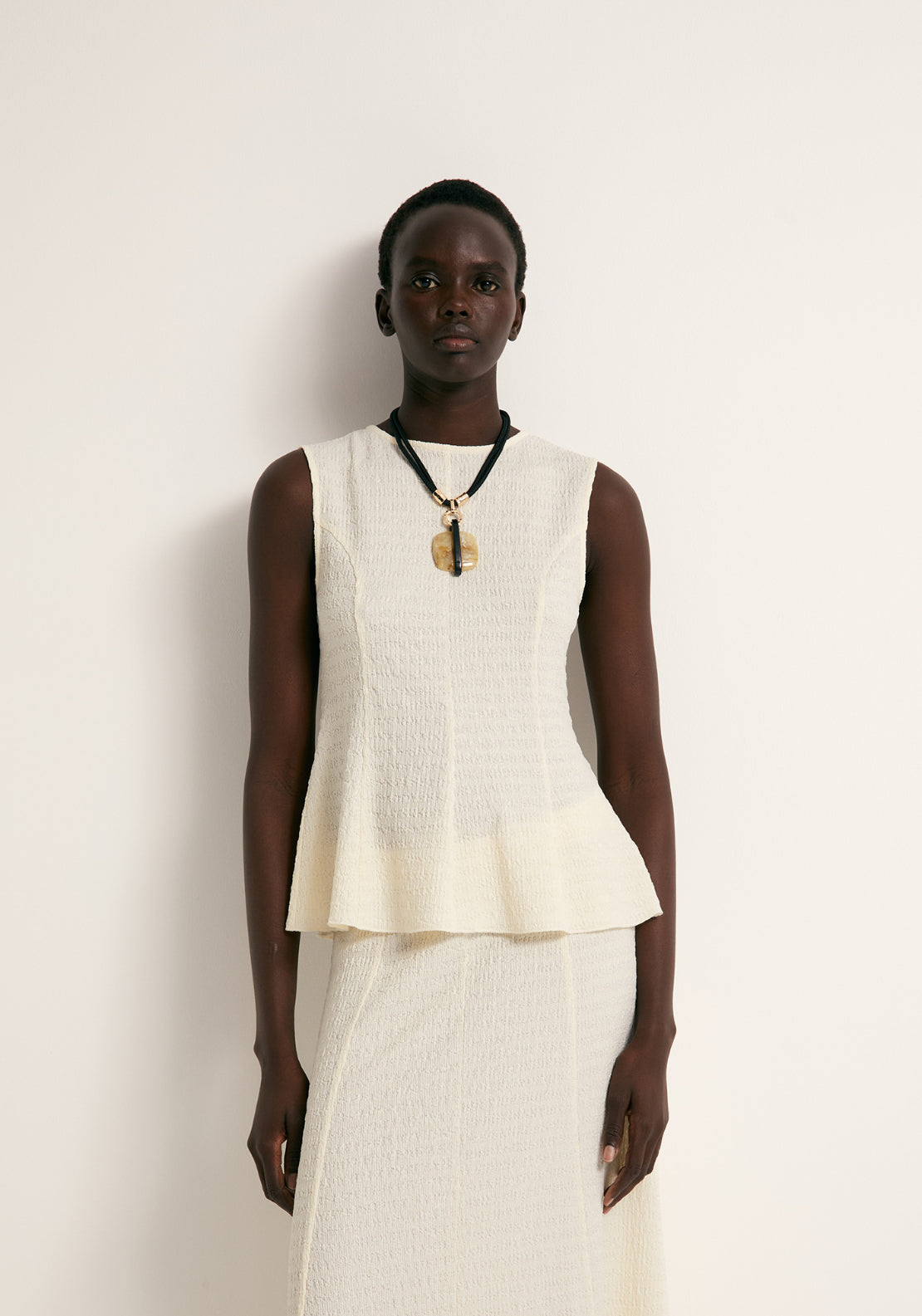Textured Peplum Top - Cream