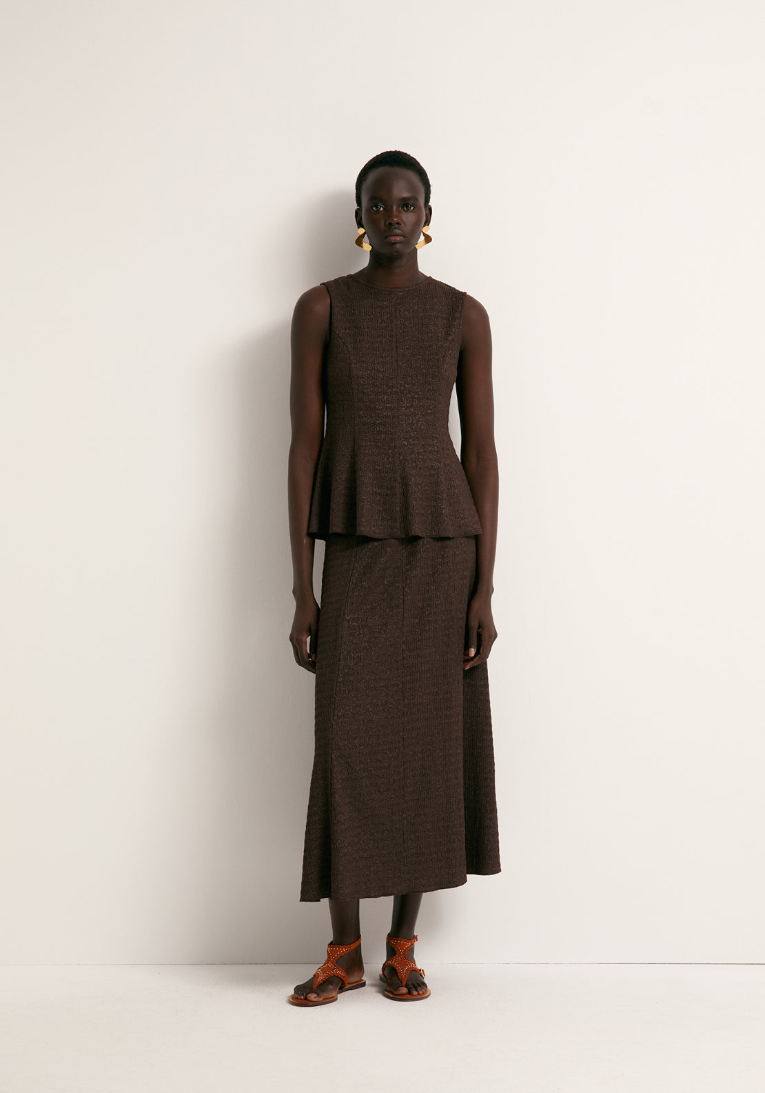 Textured Peplum Top - Brown