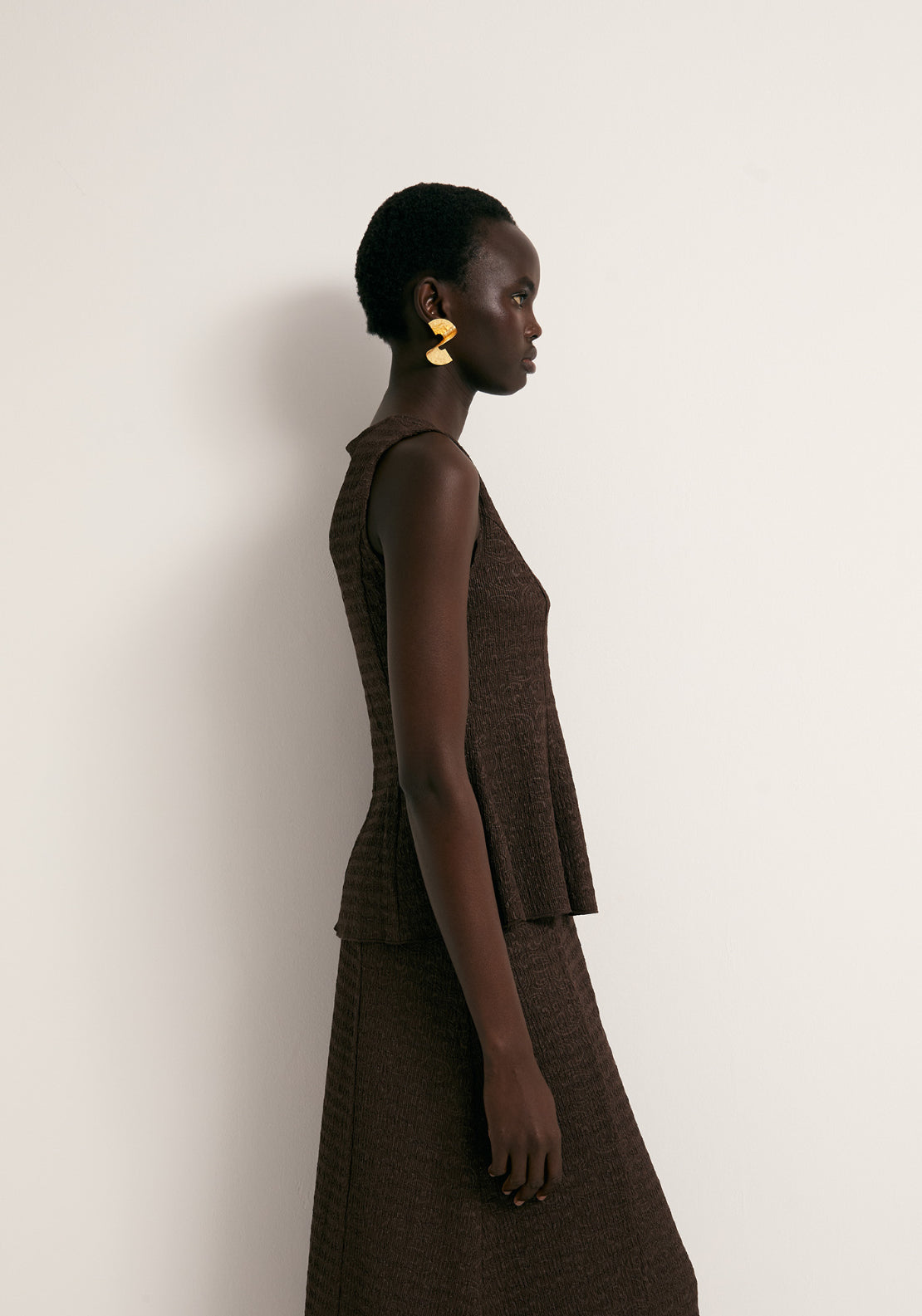 Textured Peplum Top - Brown