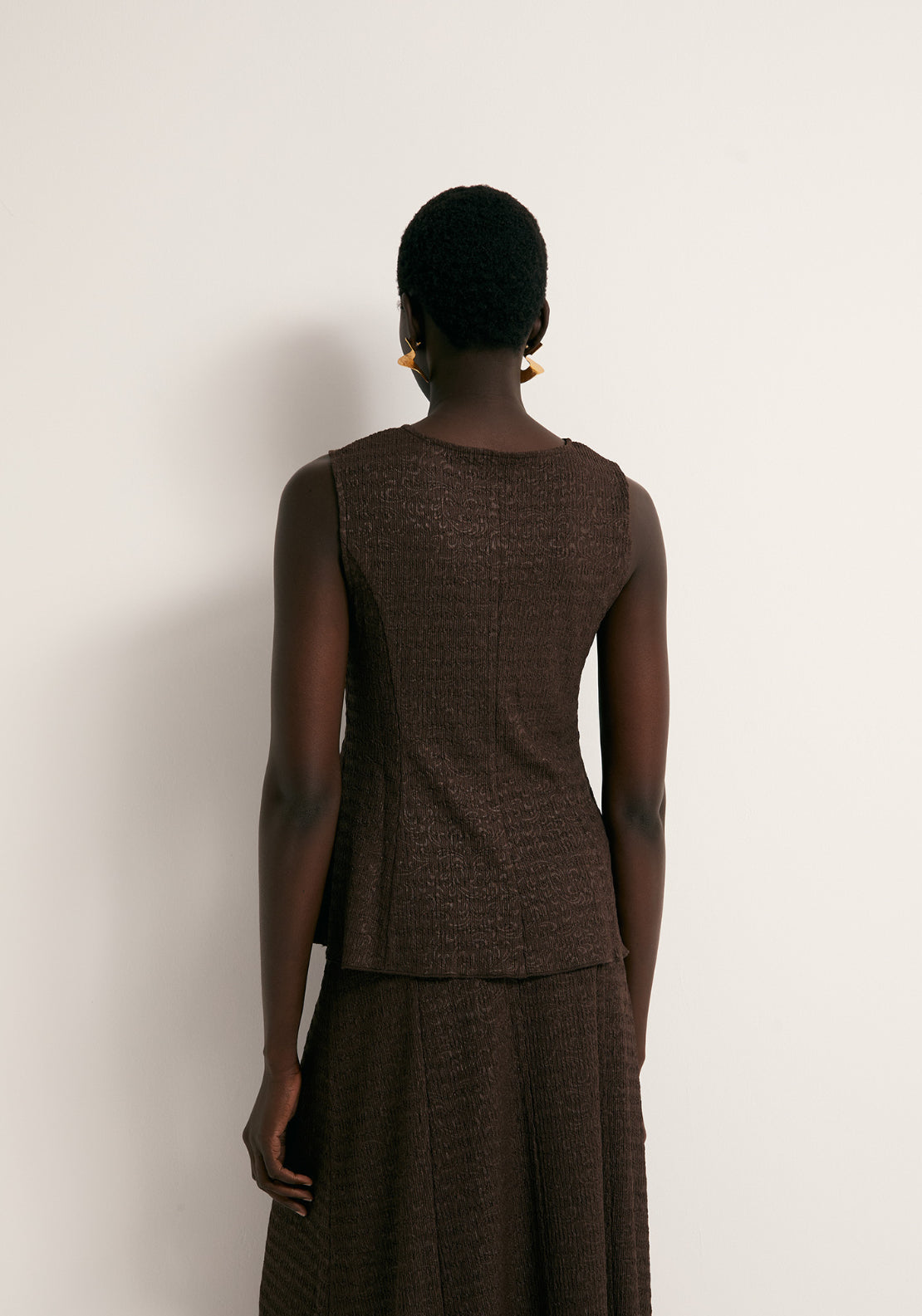 Textured Peplum Top - Brown