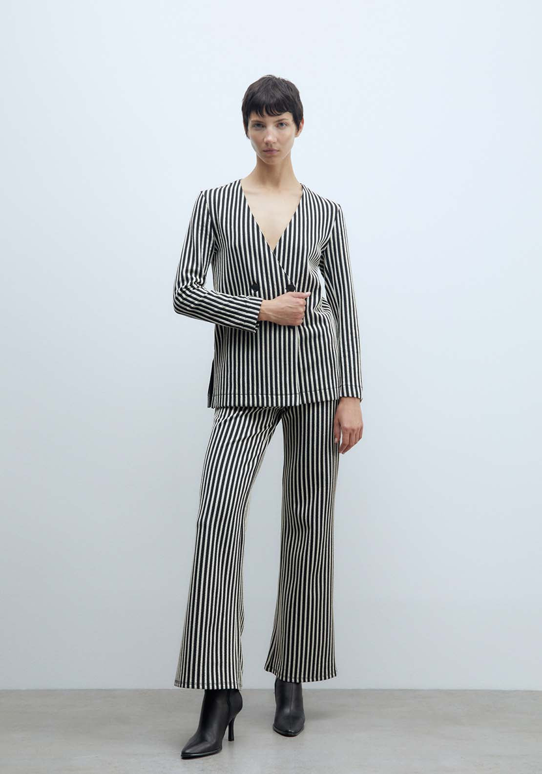 Sfera Striped Jacquard Trousers - Black 1 Shaws Department Stores