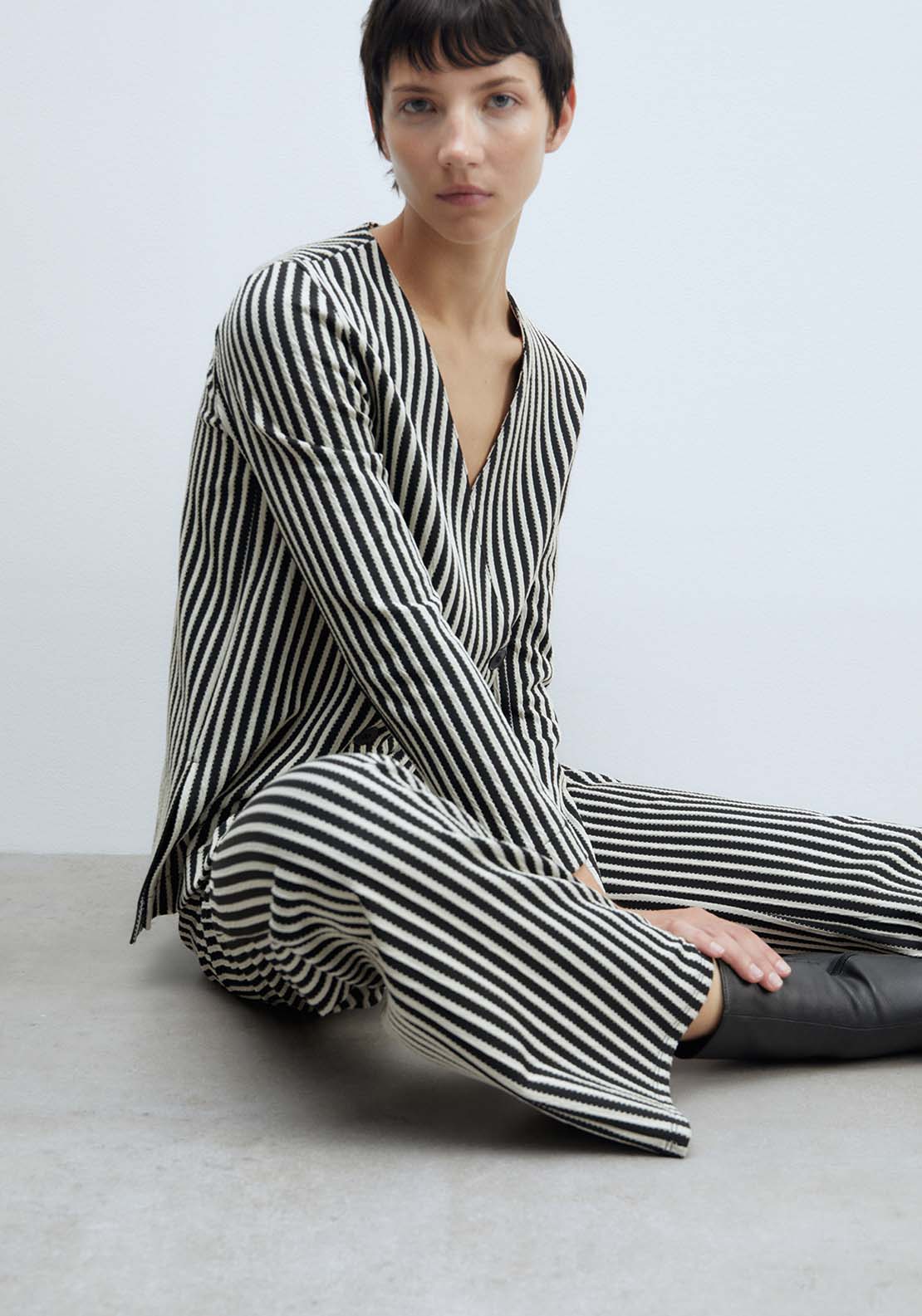 Sfera Striped Jacquard Trousers - Black 2 Shaws Department Stores