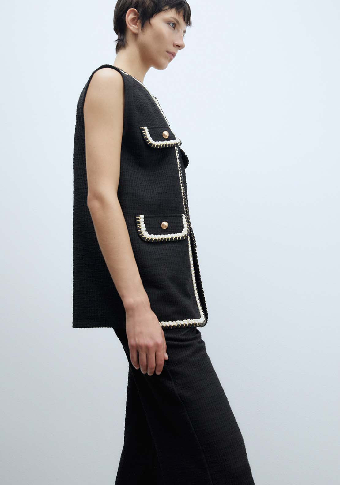 Sfera Textured Waistcoat - Black 2 Shaws Department Stores