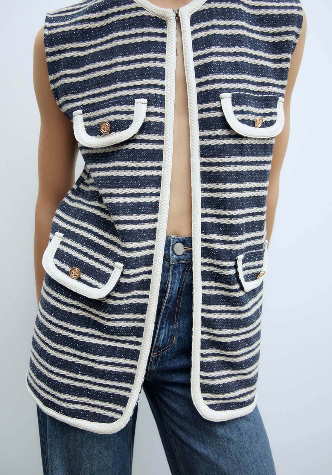 Sfera Textured Waistcoat - Navy 3 Shaws Department Stores