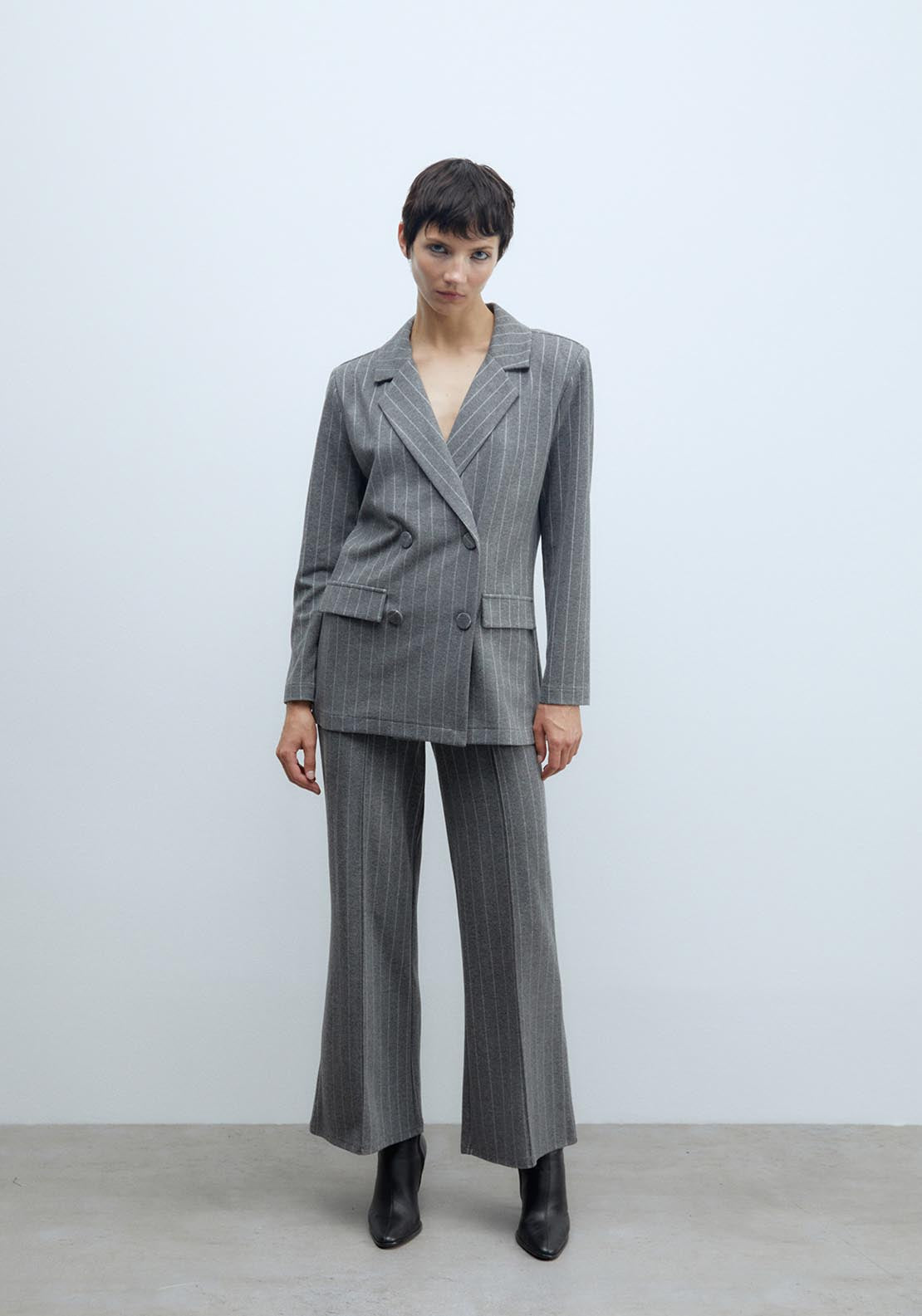 Sfera Soft-touch pinstripe blazer - Light Grey 2 Shaws Department Stores