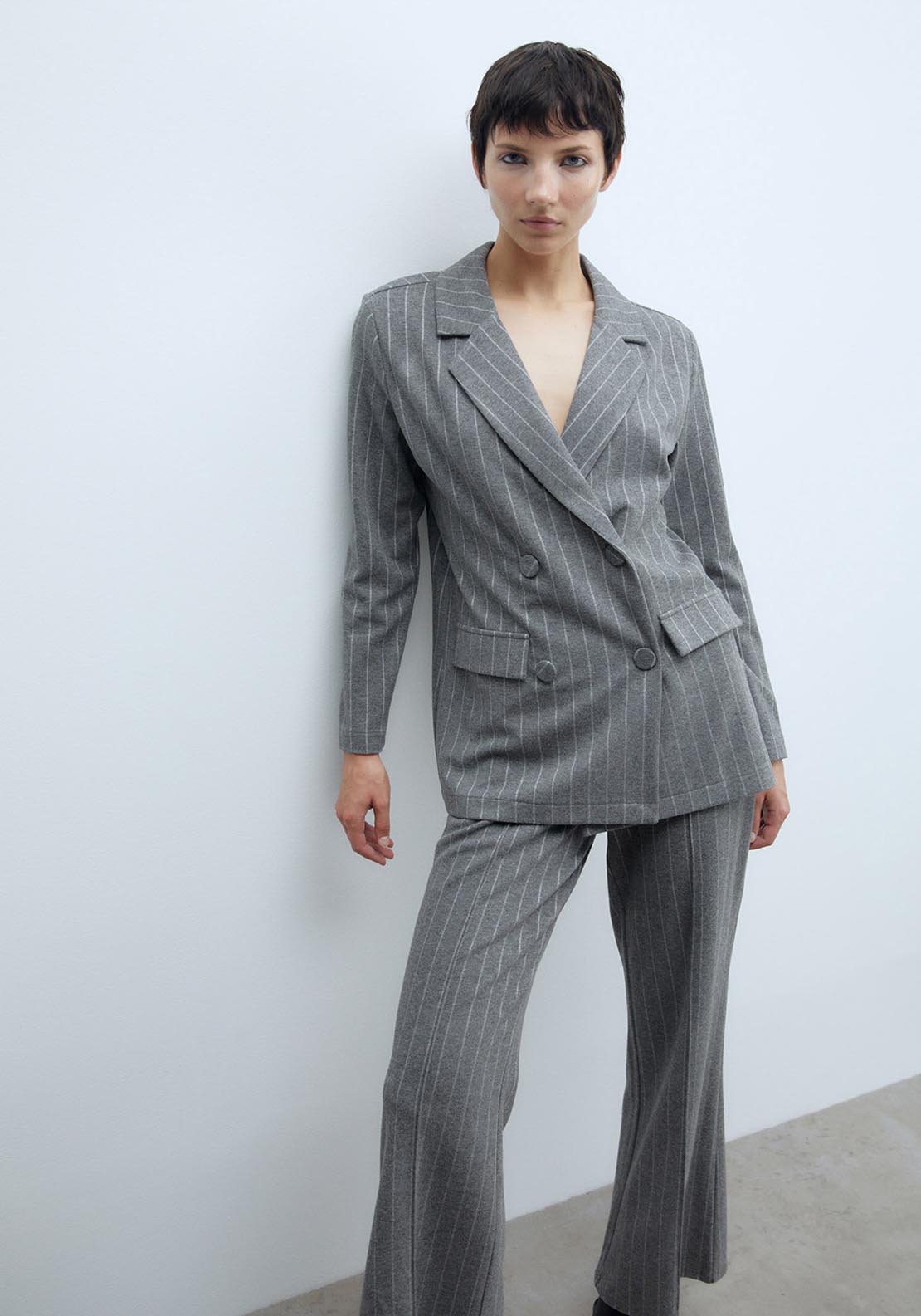 Sfera Soft-touch pinstripe blazer - Light Grey 1 Shaws Department Stores