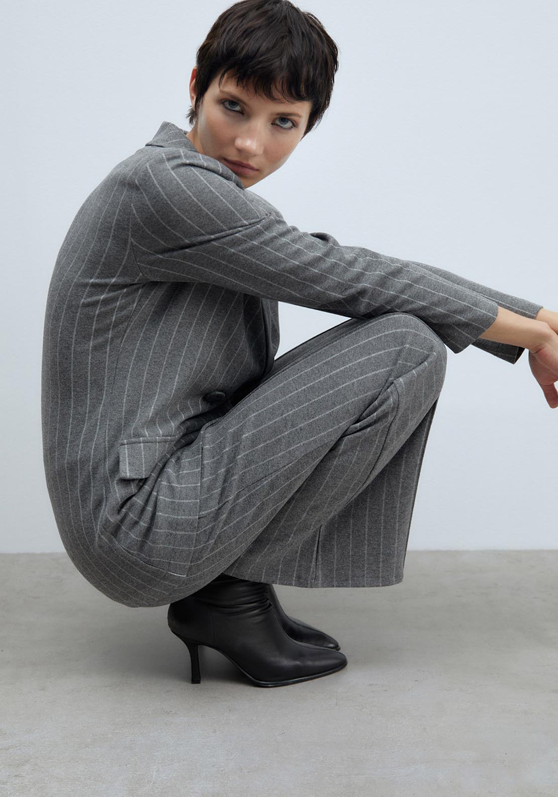 Sfera Soft-touch pinstripe blazer - Light Grey 3 Shaws Department Stores